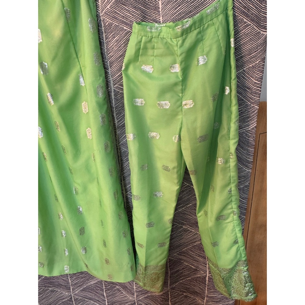 Vintage 70s Green & Silver Maxi Dress with Pants & Sash - Picture 6 of 8